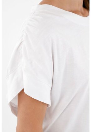 Camiseta Blanca Con Recogido En Hombro Para Mujer