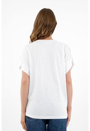 Camiseta Blanca Con Recogido En Hombro Para Mujer