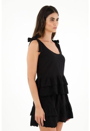 Topmark Camisa Negra De Tiras Con Boleros Para Mujer