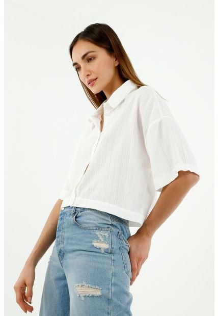 Camisa De Mujer, Silueta Cuadrada Crop, Cuello Francés Manga Corta, Color  Crudo - Compra Ahora | Dafiti Colombia