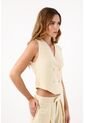 Topmark Chaleco Para Mujer En Lino Beige Entallado Con Doble Botonadura Cruzada de topmark