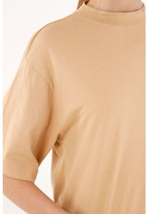 Camiseta Oversize Café Manga Corta Para Mujer