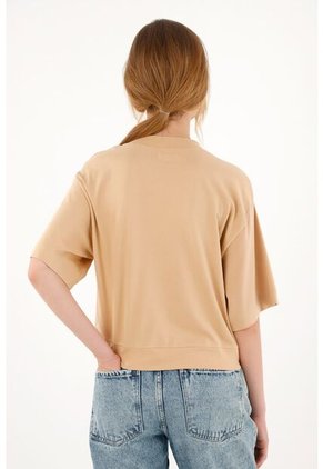 Camiseta Oversize Café Manga Corta Para Mujer