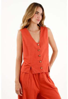 Chaleco Naranja Con Escote Profundo Para Mujer