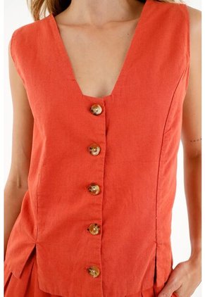 Chaleco Naranja Con Escote Profundo Para Mujer