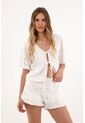 Topmark Short En Ojalillo Con Corte Globo Crudo Para Mujer de topmark