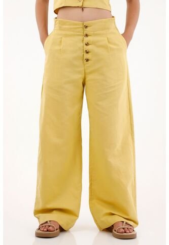 Topmark Pantalón Recto De Tiro Alto Amarillo Para Mujer topmark