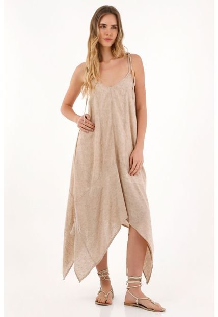 Vestido Largo Con Ruedo Asimétrico Crudo Para Mujer