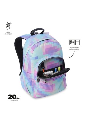 Morral Juvenil Porta PC 14" Acuareles Glitter Azul