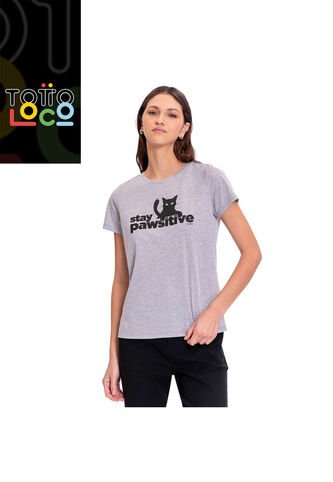 Camiseta Estampada Para Mujer Dusti Manga Corta Gris Totto