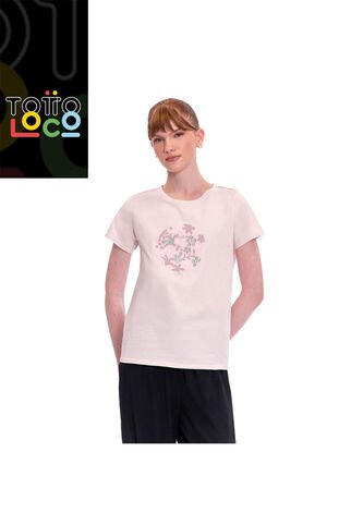 Camiseta Estampada Para Mujer Dusti Manga Corta Rosada Totto
