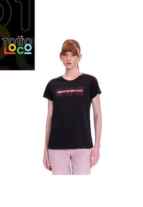 Camiseta Estampada Para Mujer Dusti Manga Corta Negra