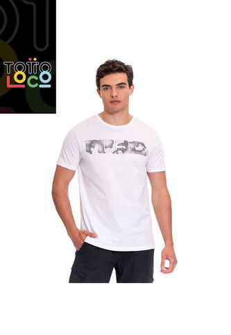 Camiseta Estampada Para Hombre Atena Manga Corta Blanca Totto