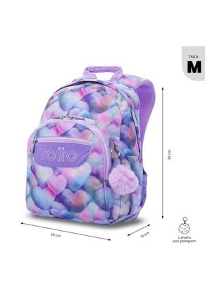 Morral Juvenil Porta PC 13" Gommas Morado Con Corazones