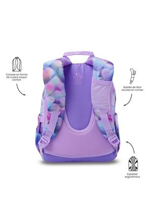 Morral Juvenil Porta PC 13" Gommas Morado Con Corazones