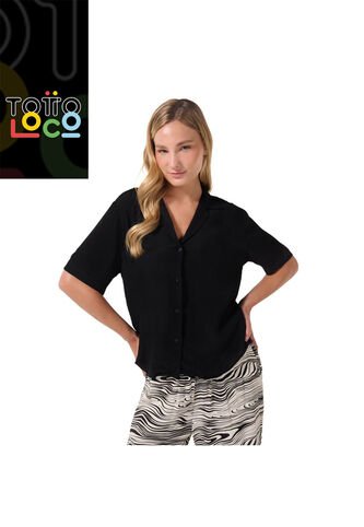 Camisa Manga Corta Brezo Para Mujer Negra Totto