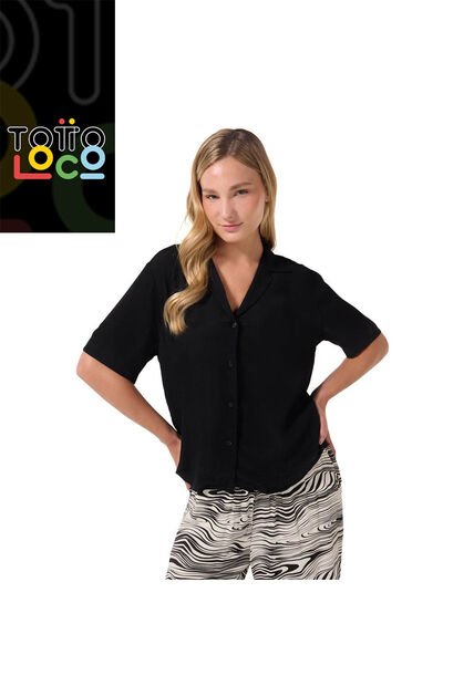 Camisa Manga Corta Brezo Para Mujer Negra
