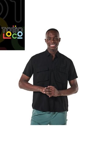 Camisa Manga Corta Derby Para Hombre Negra Totto
