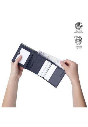 Billetera Para Hombre Saffiano Aqi Con RFID Blocker Azul