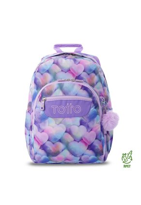 Morral Juvenil Porta PC 14" Acuarela Morado Con Corazones