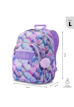 Morral Juvenil Porta PC 14" Acuarela Morado Con Corazones