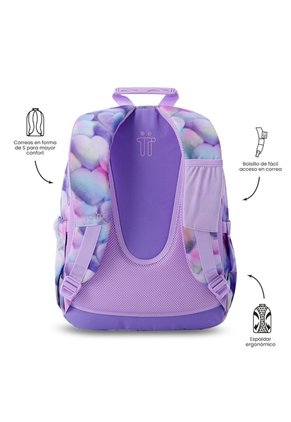 Morral Juvenil Porta PC 14" Acuarela Morado Con Corazones
