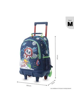Maleta Para Niño Con Ruedas + Libro Para Colorear Panda Space Azul