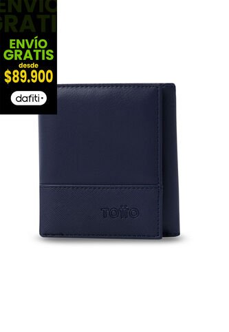 Billetera Para Hombre Saffiano Aqi Con RFID Blocker Azul Totto