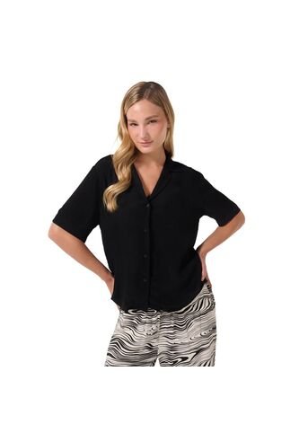 Camisa Manga Corta Brezo Para Mujer Negra Totto