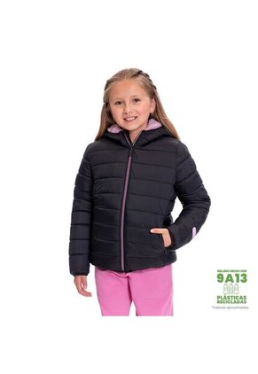 Chaqueta Para Niña Boa Acolchada Doble Faz Negra