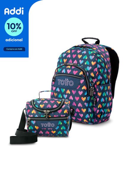 Combo Escolar Morral Grande Acuarela Y Lonchera Térmica Pizarra