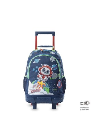 Maleta Para Niño Con Ruedas + Libro Para Colorear Panda Space Azul Totto