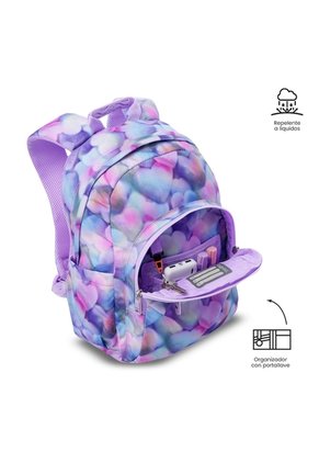 Morral Juvenil Porta PC 13" Gommas Morado Con Corazones