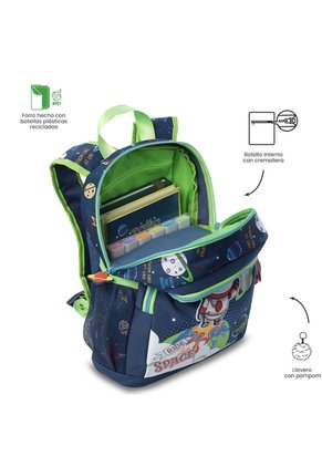 Morral + Libro Para Colorear Panda Space Para Niño Mediano Azul