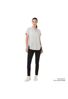 Camisa Manga Corta Lajas Para Mujer Blanca
