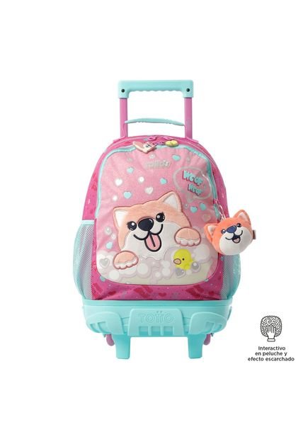 Morral Con Ruedas Niña Doggy Love Mediano Rosado