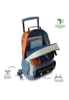 Maleta Para Niño Con Ruedas Morral 3 Ruedas Gemini Grande Naranja