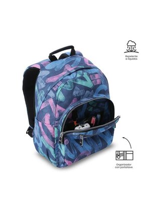 Morral Juvenil Porta PC 13" Gommas Azul Con Corazones