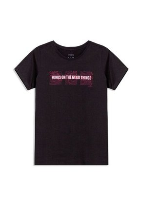 Camiseta Estampada Para Mujer Dusti Manga Corta Negra