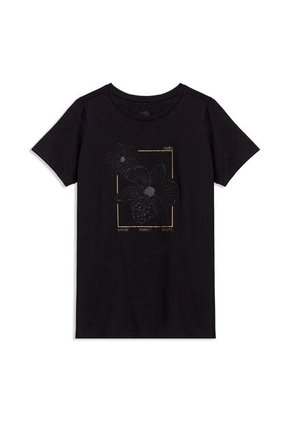 Camiseta Estampada Para Mujer Thinky Manga Corta Negra
