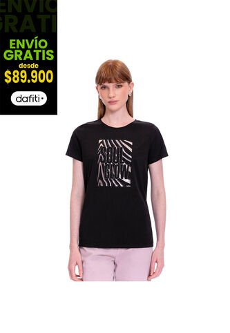 Camiseta Estampada Para Mujer Prime Manga Corta Negra Totto