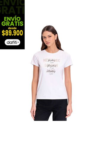 Camiseta Estampada Para Mujer Prime Manga Corta Blanca Totto