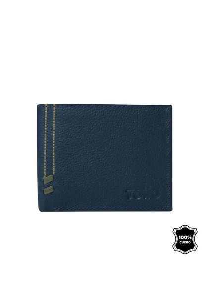Billetera De Cuero Maxi Azul Mediana
