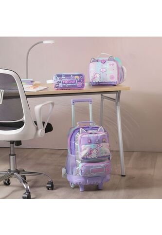Combo Escolar Morral Con Ruedas Andy Cat + Lonchera Y Cartuchera Totto