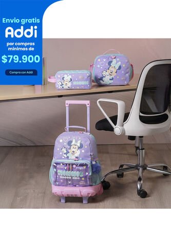 Combo Escolar Morral Con Ruedas Minnie + Lonchera Y Cartuchera Totto