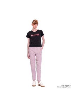 Camiseta Estampada Para Mujer Dusti Manga Corta Negra