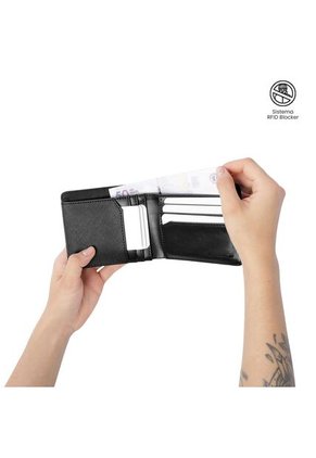 Billetera Hombre Saffiano Con RFID Blocker Negra