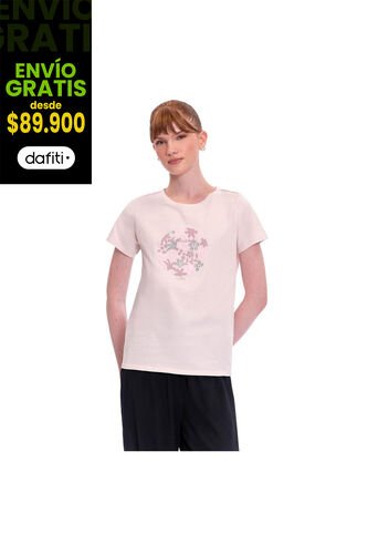 Camiseta Estampada Para Mujer Dusti Manga Corta Rosada Totto