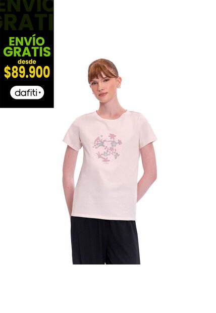 Camiseta Estampada Para Mujer Dusti Manga Corta Rosada