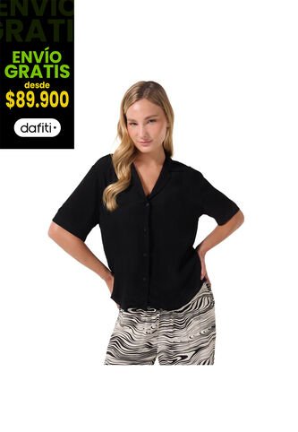 Camisa Manga Corta Brezo Para Mujer Negra Totto